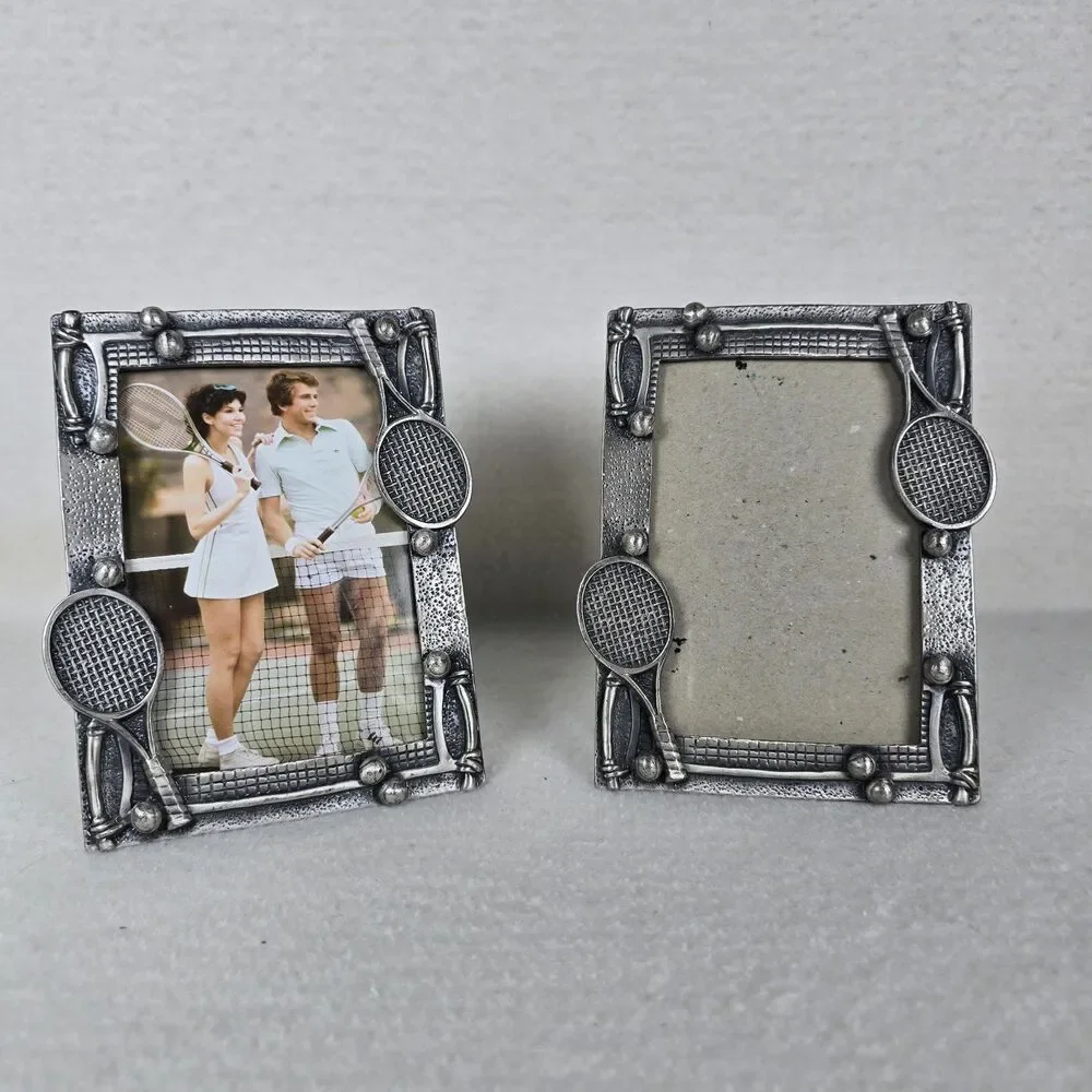 Set Of 2 Pewter Metal Tennis Racket Balls Photo Frame For 5x3.5 Picture
